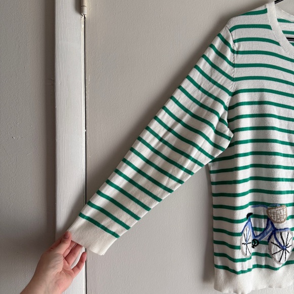 Talbots Button Front Cardigan Green and White Stripe Bicycle Women’s Size 2X - Picture 3 of 9